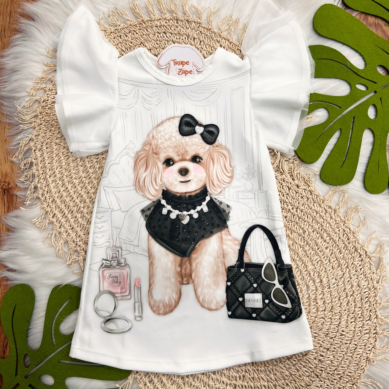 Vestido Manga Flare Poodle - Off White